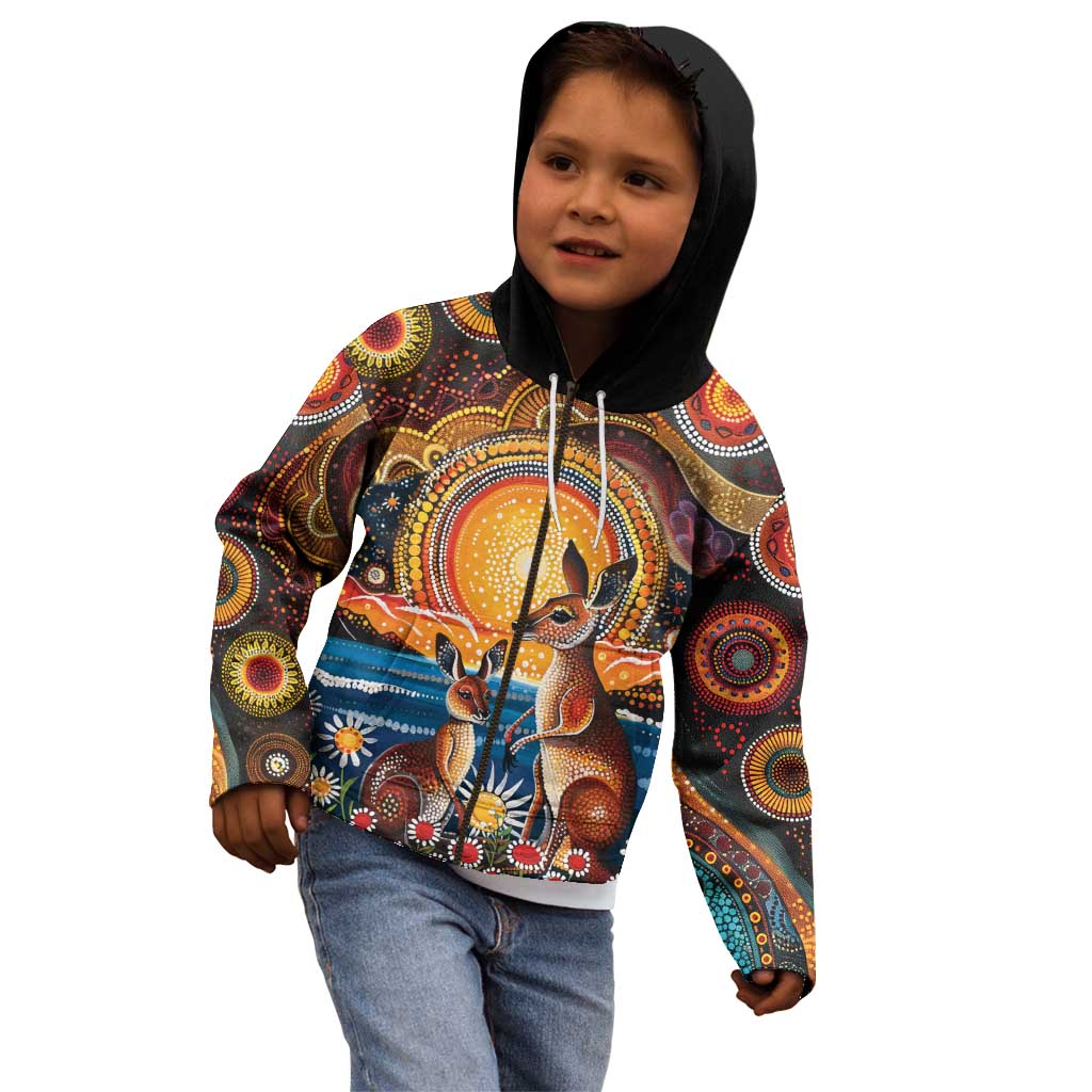 Australian Kangaroos Art Kid Hoodie Aboriginal Dot Painting