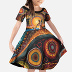 Australian Kangaroos Art Kid Short Sleeve Dress Aboriginal Dot Painting
