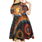 Australian Kangaroos Art Kid Short Sleeve Dress Aboriginal Dot Painting