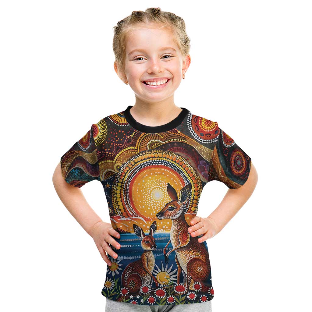 Australian Kangaroos Art Kid T Shirt Aboriginal Dot Painting
