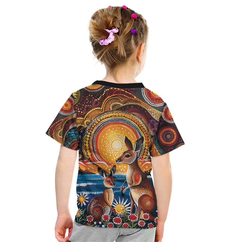 Australian Kangaroos Art Kid T Shirt Aboriginal Dot Painting