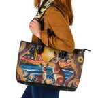 Australian Kangaroos Art Leather Tote Bag Aboriginal Dot Painting