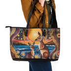 Australian Kangaroos Art Leather Tote Bag Aboriginal Dot Painting