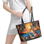 Australian Kangaroos Art Leather Tote Bag Aboriginal Dot Painting
