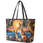 Australian Kangaroos Art Leather Tote Bag Aboriginal Dot Painting