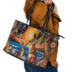 Australian Kangaroos Art Leather Tote Bag Aboriginal Dot Painting
