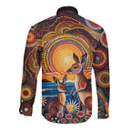 Australian Kangaroos Art Long Sleeve Button Shirt Aboriginal Dot Painting