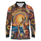 Australian Kangaroos Art Long Sleeve Polo Shirt Aboriginal Dot Painting