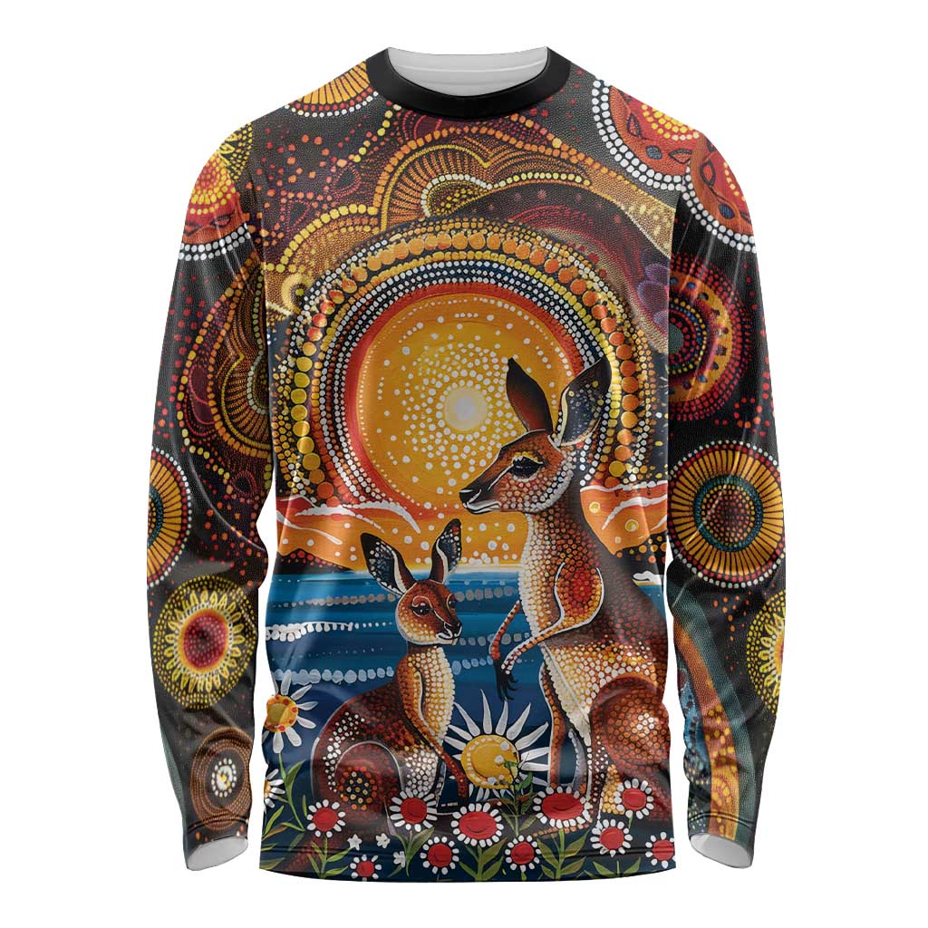 Australian Kangaroos Art Long Sleeve Shirt Aboriginal Dot Painting