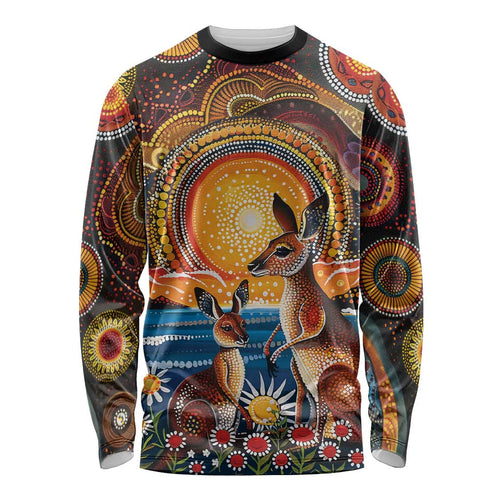 Australian Kangaroos Art Long Sleeve Shirt Aboriginal Dot Painting