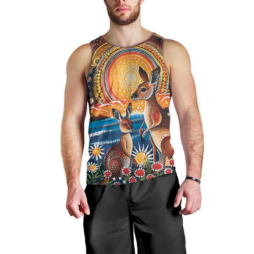 Australian Kangaroos Art Men Tank Top Aboriginal Dot Painting