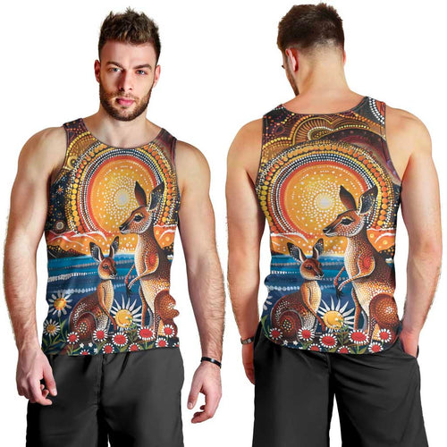 Australian Kangaroos Art Men Tank Top Aboriginal Dot Painting