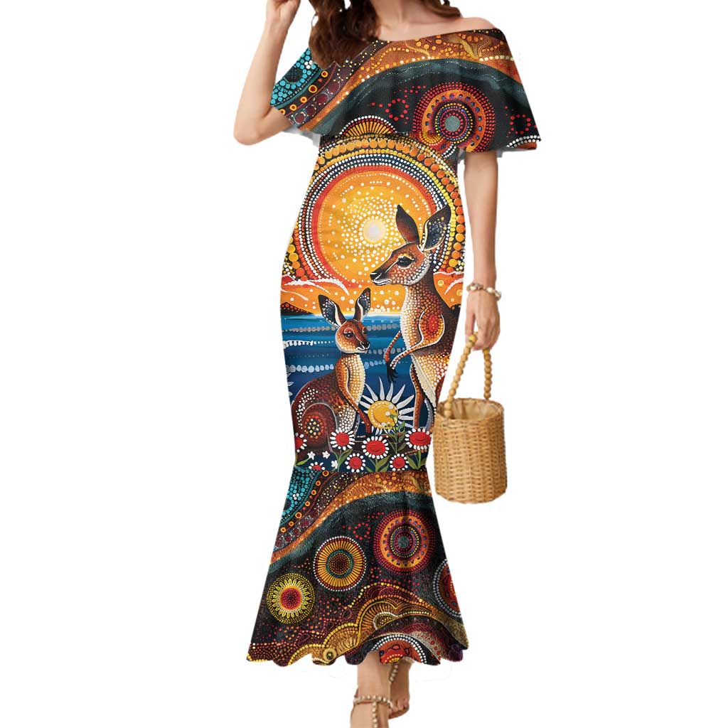 Australian Kangaroos Art Mermaid Dress Aboriginal Dot Painting