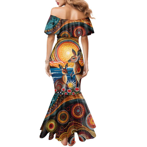 Australian Kangaroos Art Mermaid Dress Aboriginal Dot Painting