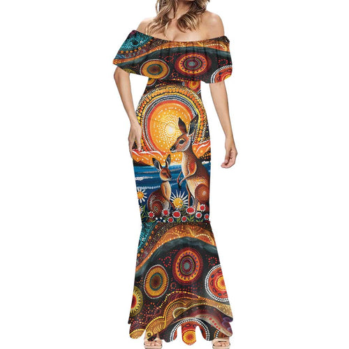 Australian Kangaroos Art Mermaid Dress Aboriginal Dot Painting