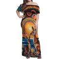 Australian Kangaroos Art Off Shoulder Maxi Dress Aboriginal Dot Painting