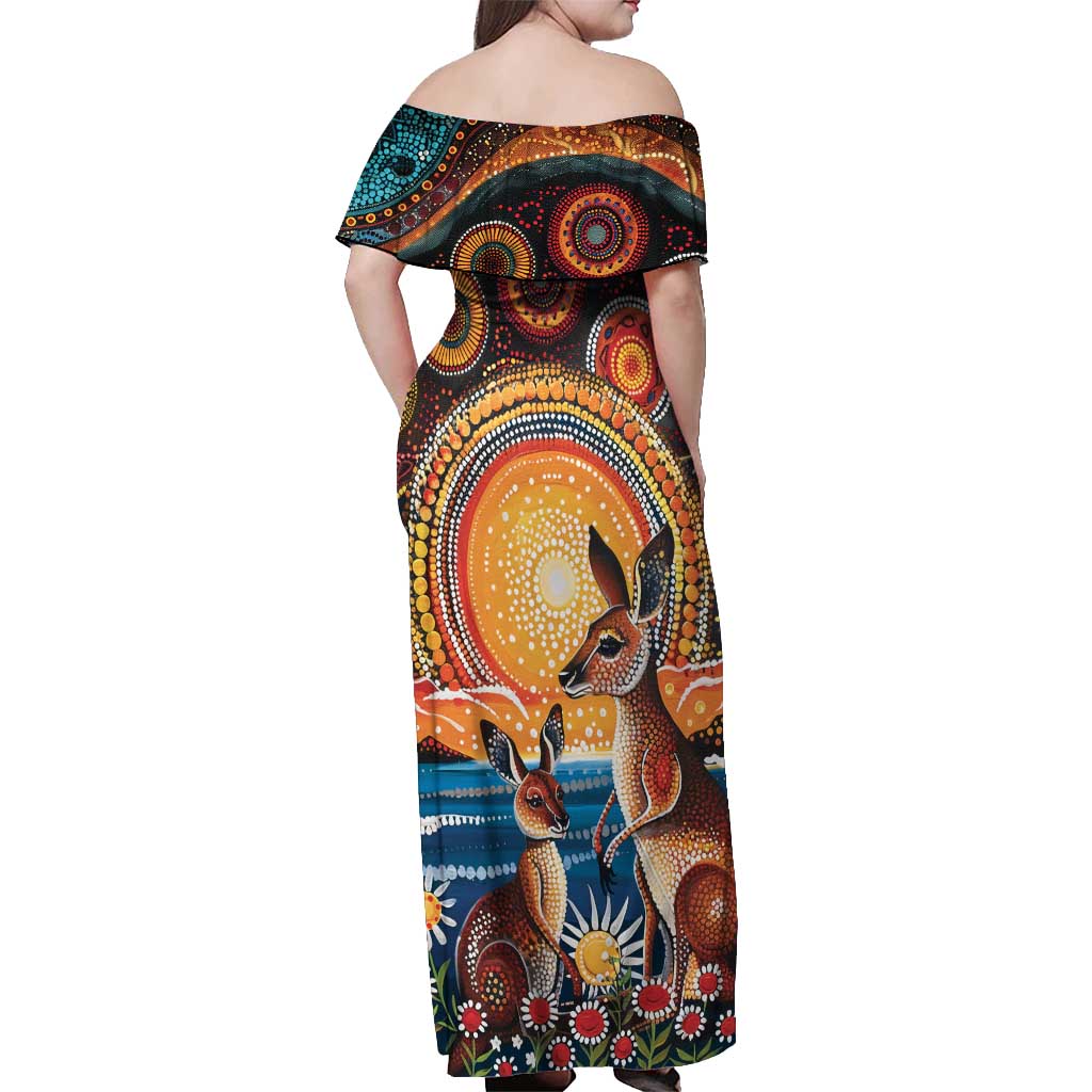 Australian Kangaroos Art Off Shoulder Maxi Dress Aboriginal Dot Painting