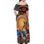 Australian Kangaroos Art Off Shoulder Maxi Dress Aboriginal Dot Painting