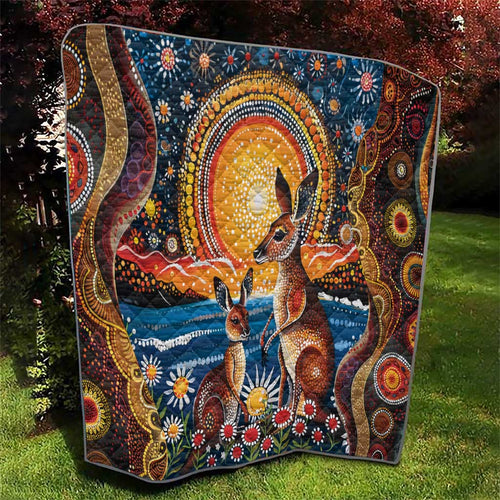 Australian Kangaroos Art Quilt Aboriginal Dot Painting