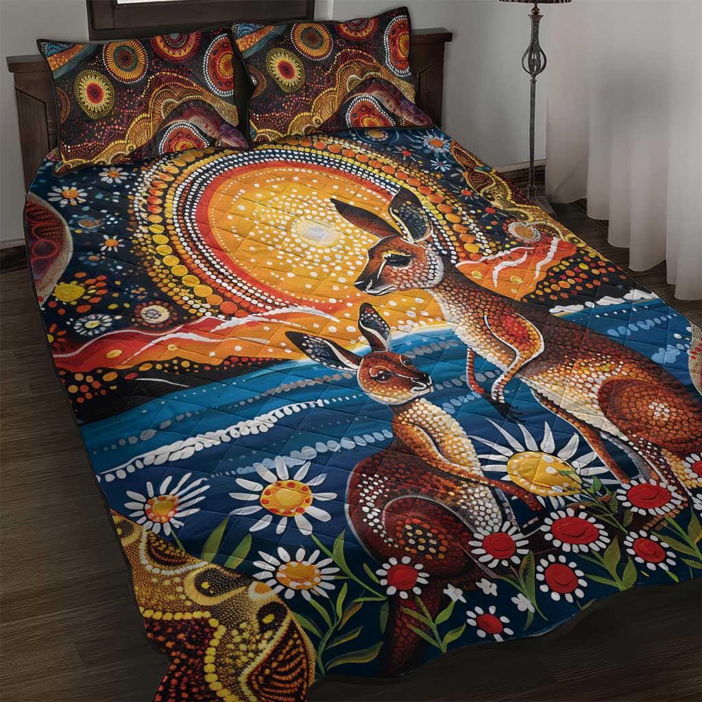 Australian Kangaroos Art Quilt Bed Set Aboriginal Dot Painting