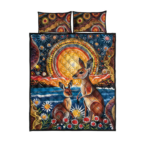 Australian Kangaroos Art Quilt Bed Set Aboriginal Dot Painting