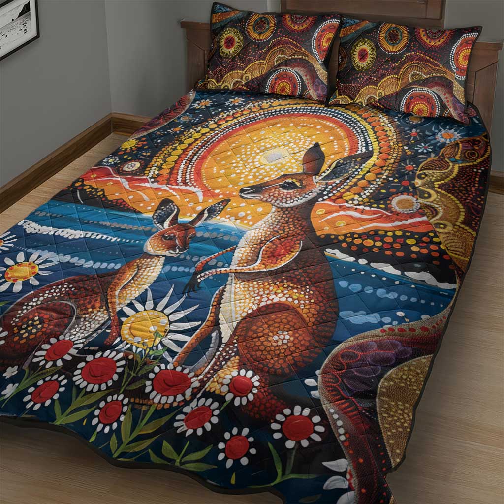 Australian Kangaroos Art Quilt Bed Set Aboriginal Dot Painting