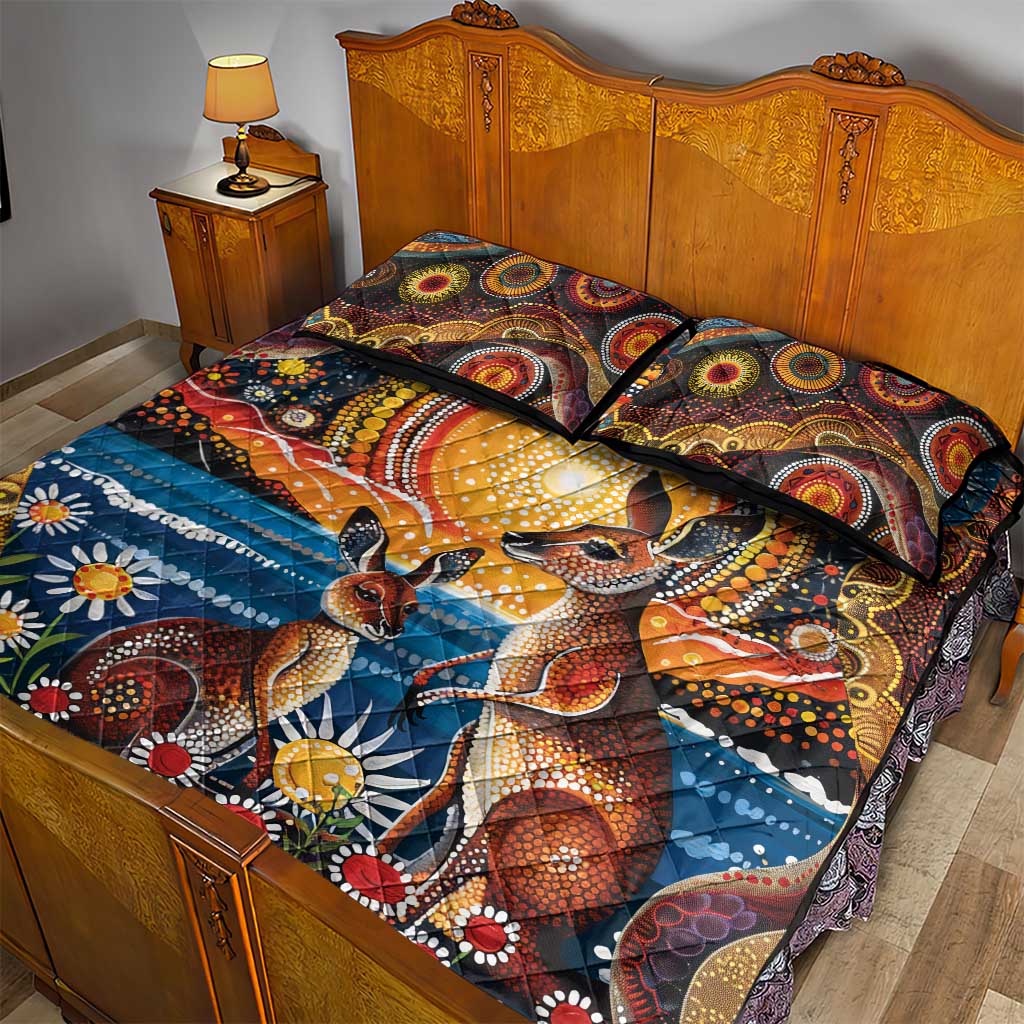 Australian Kangaroos Art Quilt Bed Set Aboriginal Dot Painting