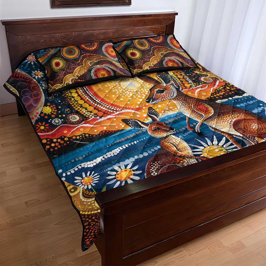 Australian Kangaroos Art Quilt Bed Set Aboriginal Dot Painting
