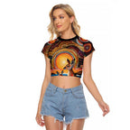 Australian Kangaroos Art Raglan Cropped T Shirt Aboriginal Dot Painting
