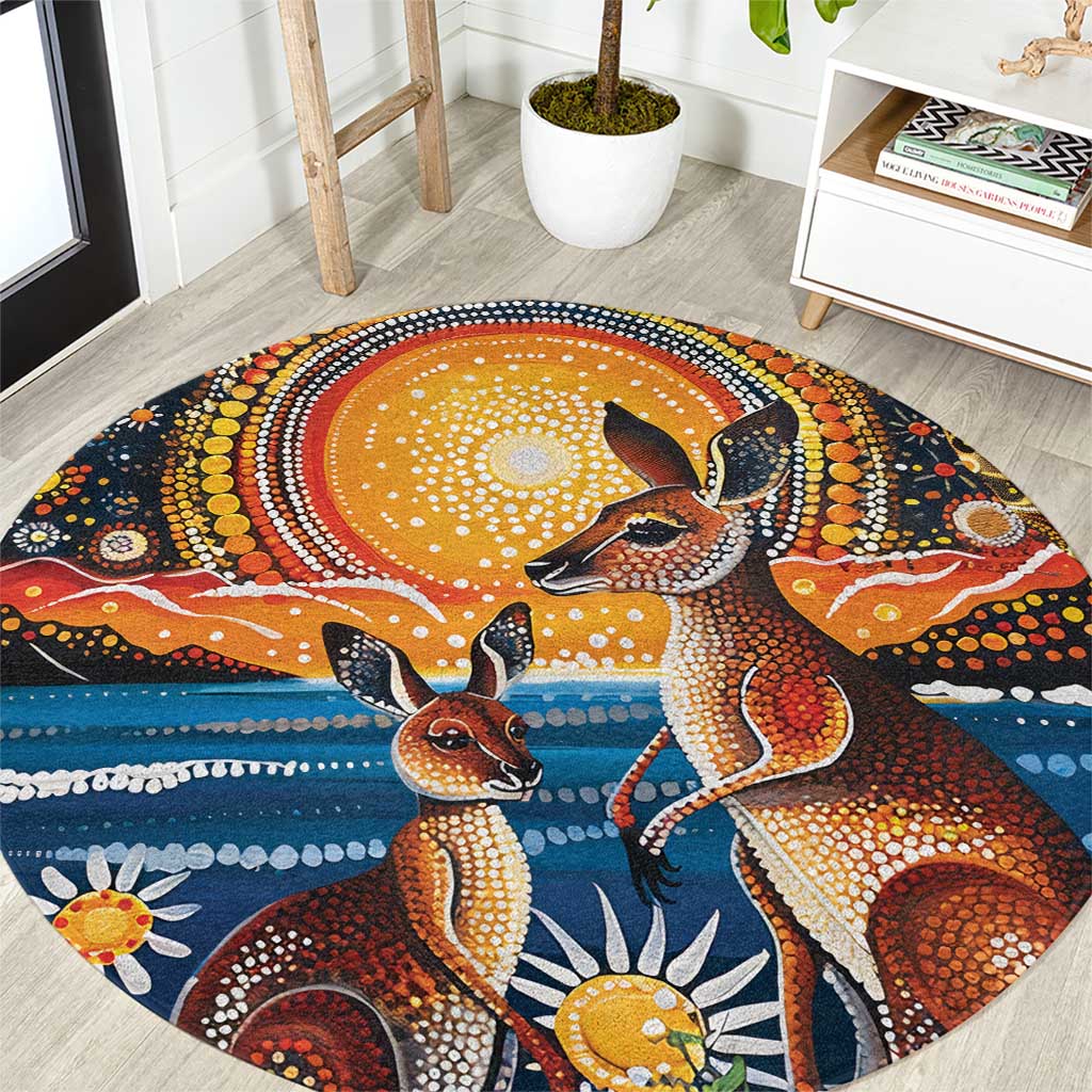 Australian Kangaroos Art Round Carpet Aboriginal Dot Painting