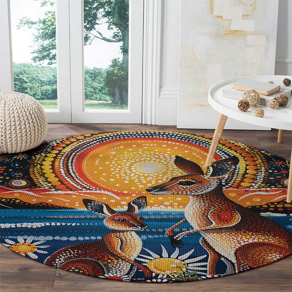 Australian Kangaroos Art Round Carpet Aboriginal Dot Painting