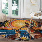 Australian Kangaroos Art Round Carpet Aboriginal Dot Painting