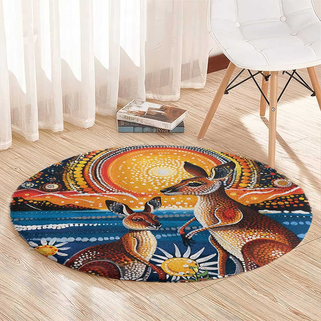 Australian Kangaroos Art Round Carpet Aboriginal Dot Painting