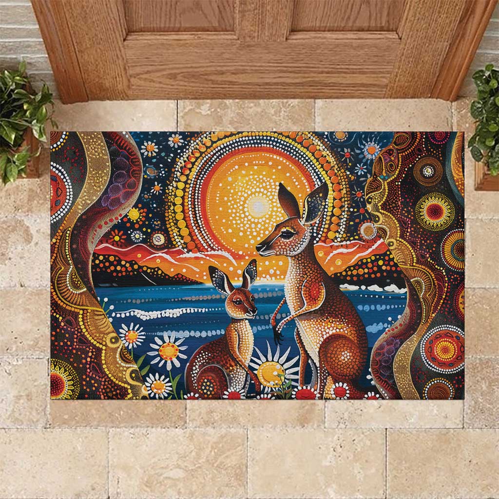 Australian Kangaroos Art Rubber Doormat Aboriginal Dot Painting