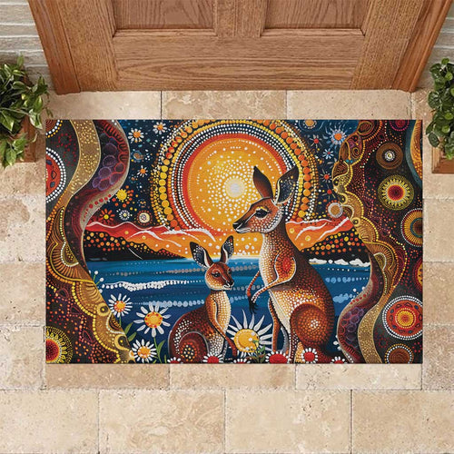 Australian Kangaroos Art Rubber Doormat Aboriginal Dot Painting