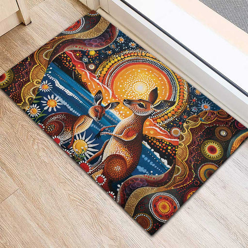 Australian Kangaroos Art Rubber Doormat Aboriginal Dot Painting
