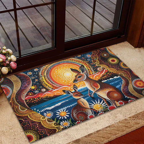 Australian Kangaroos Art Rubber Doormat Aboriginal Dot Painting