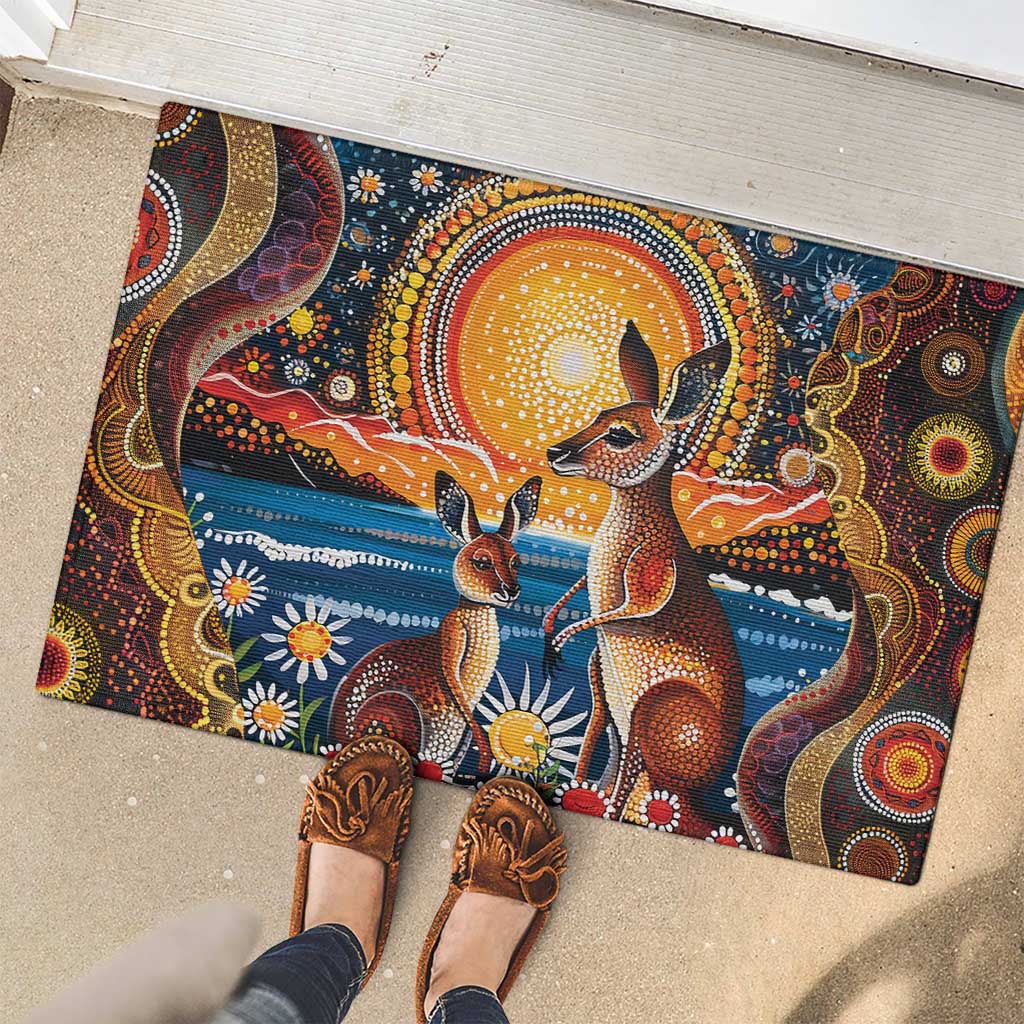Australian Kangaroos Art Rubber Doormat Aboriginal Dot Painting