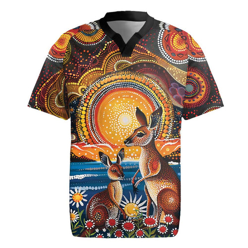 Australian Kangaroos Art Rugby Jersey Aboriginal Dot Painting