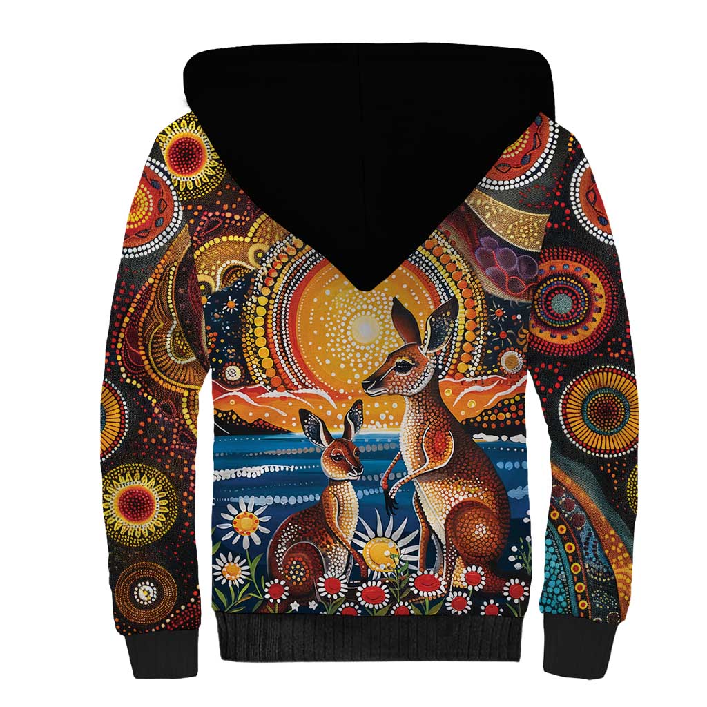 Australian Kangaroos Art Sherpa Hoodie Aboriginal Dot Painting