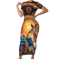 Australian Kangaroos Art Short Sleeve Bodycon Dress Aboriginal Dot Painting