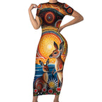 Australian Kangaroos Art Short Sleeve Bodycon Dress Aboriginal Dot Painting