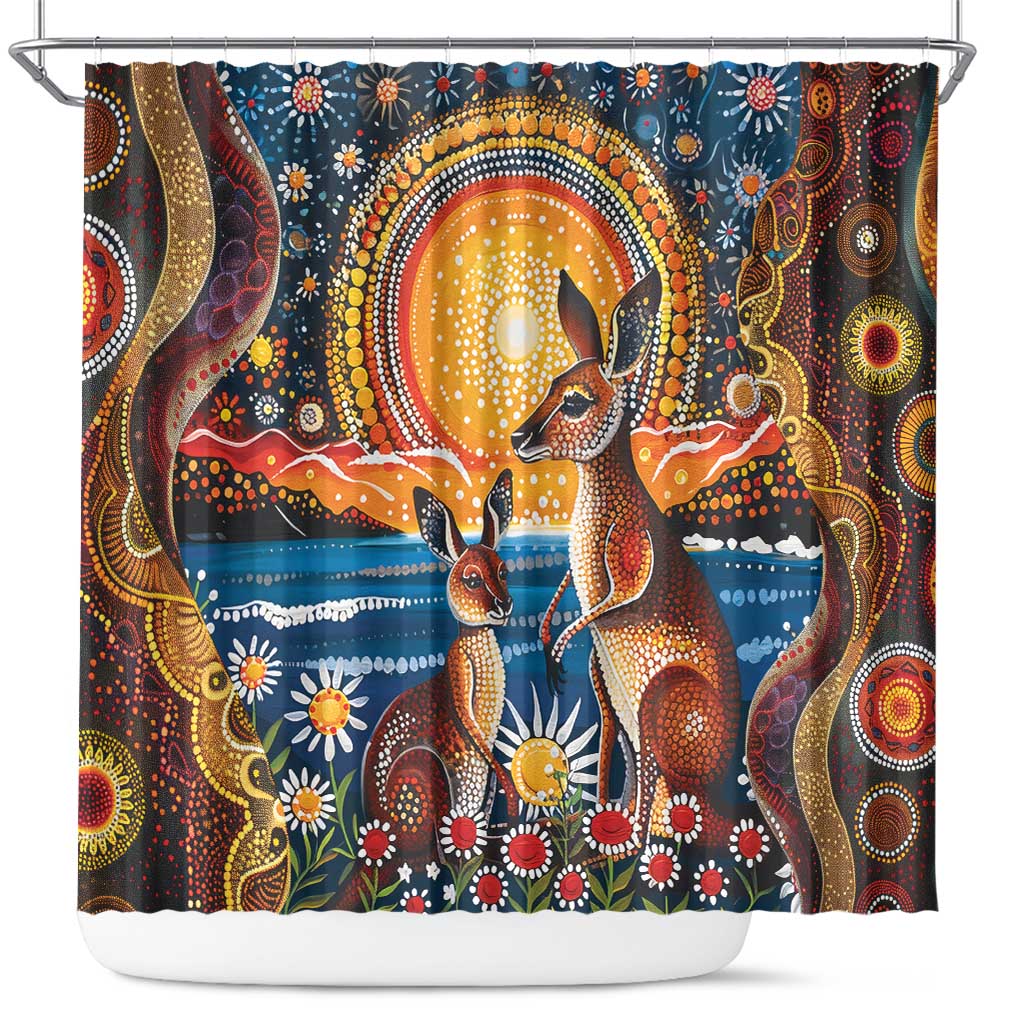 Australian Kangaroos Art Shower Curtain Aboriginal Dot Painting