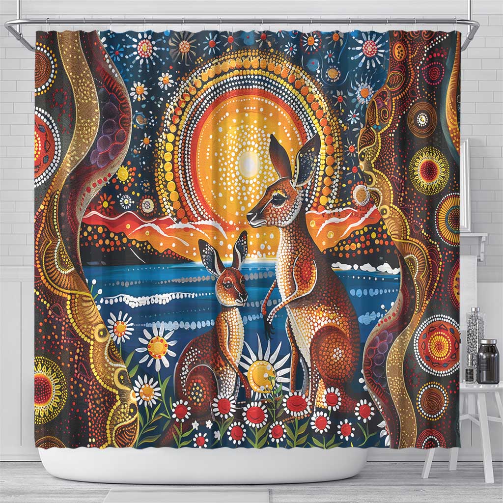 Australian Kangaroos Art Shower Curtain Aboriginal Dot Painting