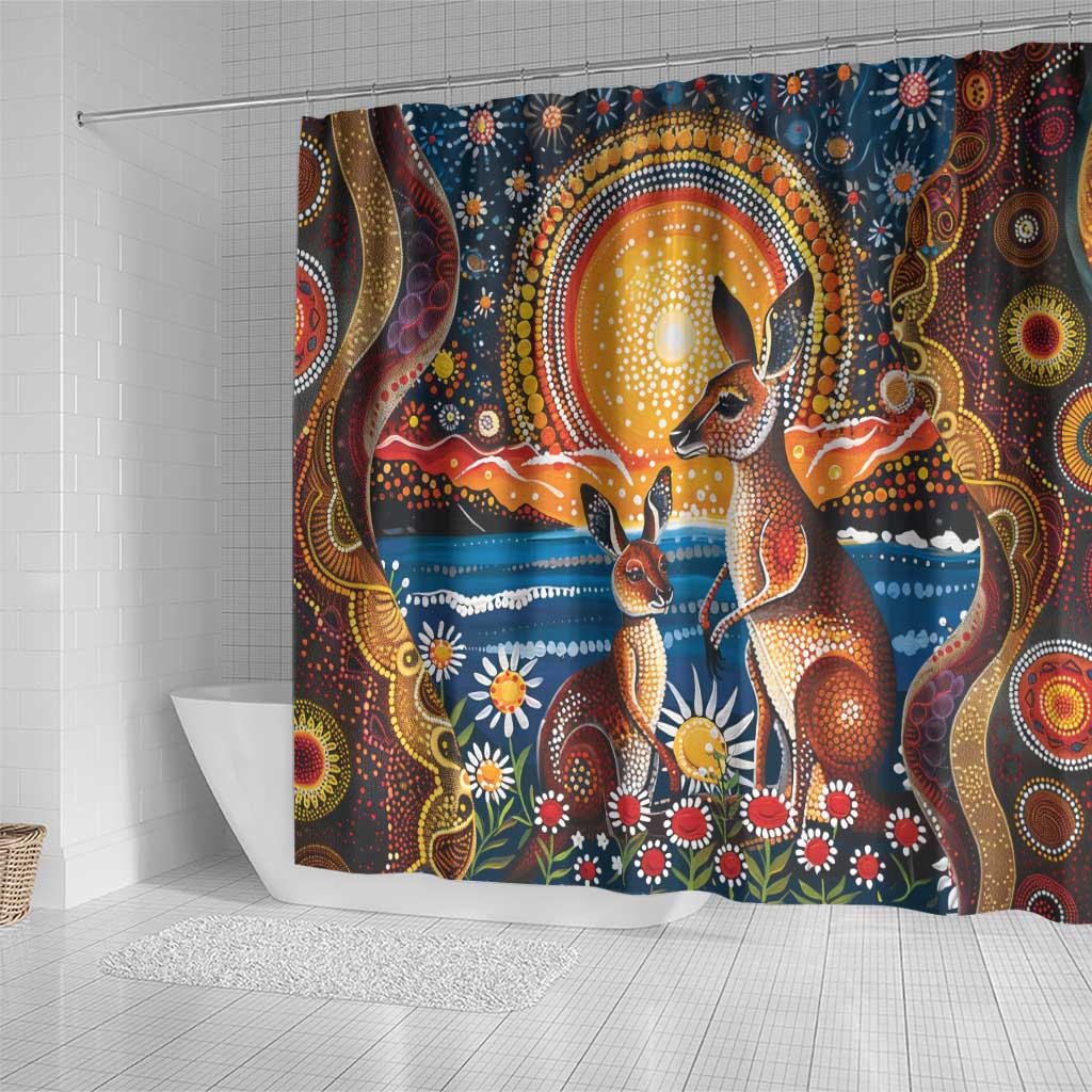 Australian Kangaroos Art Shower Curtain Aboriginal Dot Painting