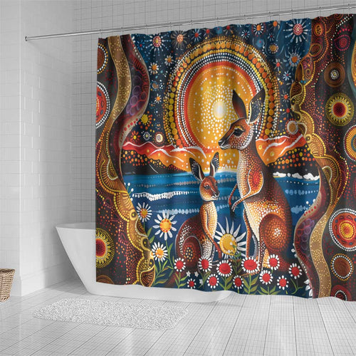 Australian Kangaroos Art Shower Curtain Aboriginal Dot Painting