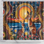Australian Kangaroos Art Shower Curtain Aboriginal Dot Painting