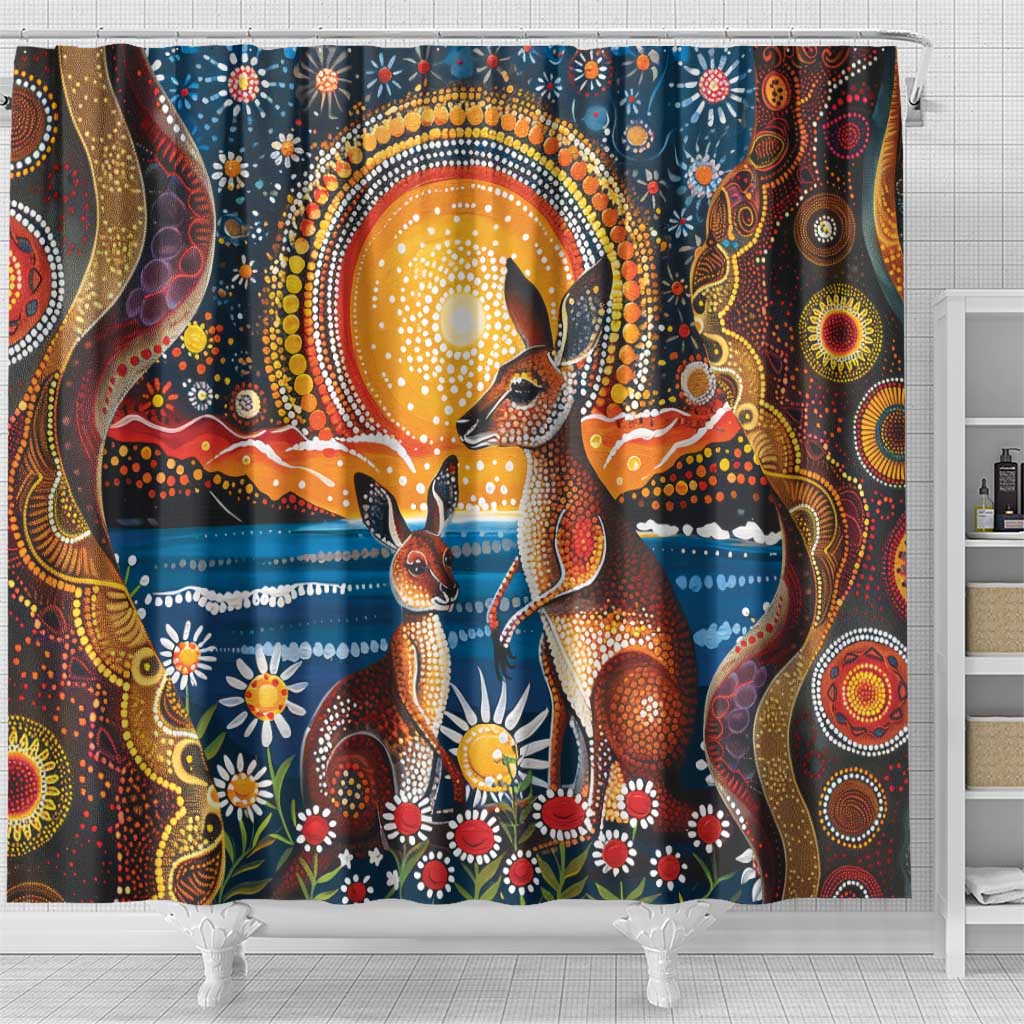 Australian Kangaroos Art Shower Curtain Aboriginal Dot Painting