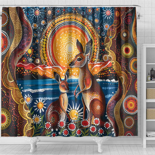 Australian Kangaroos Art Shower Curtain Aboriginal Dot Painting