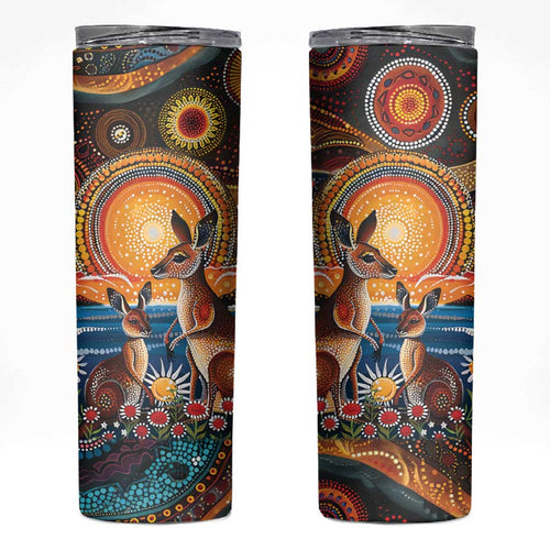 Australian Kangaroos Art Skinny Tumbler Aboriginal Dot Painting